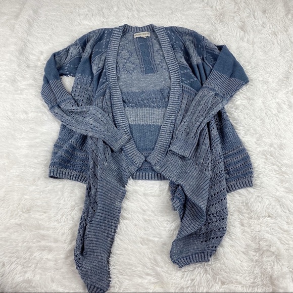 KNOX ROSE Open Weave Blue Draped Waterfall Front Cardigan Hi-low Small - Picture 5 of 8